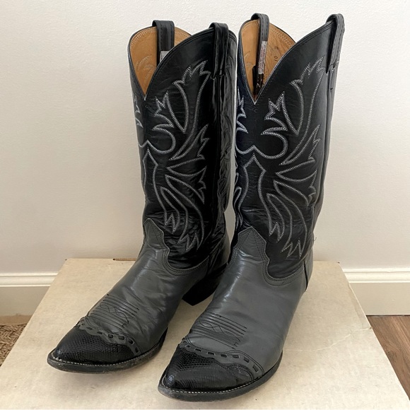Nocona Other - Men's Nocona Western Boots C406 Leather Cowboy Pull On Size 10 D Black/gray